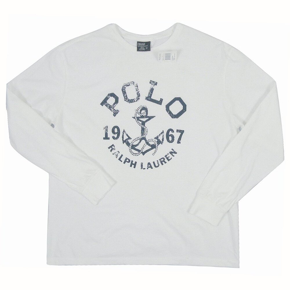 NEW Vintage Polo Ralph Lauren T Shirt! Long Sleeve White Huge Nautical Anchor